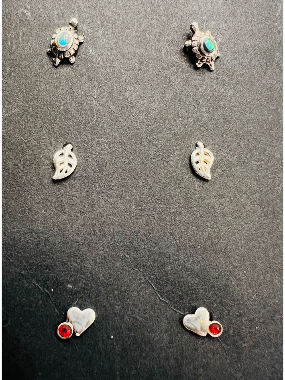 925 Sterling Silver Stud Earrings Lot Opal Turtle Leaf Heart 3 Pairs